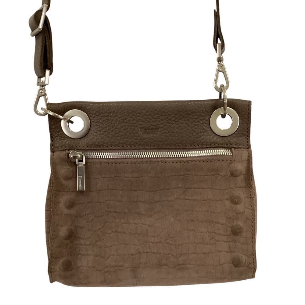 Hammitt‎ Tony Small Taupe Embossed Suede Crossbody Handbag Adjustable Strap